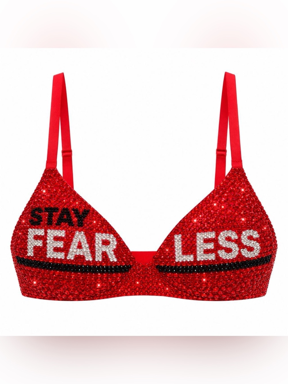 40C Stay Fearless Bella Design Rhinestone Crystal Glam Wireless Bra New
